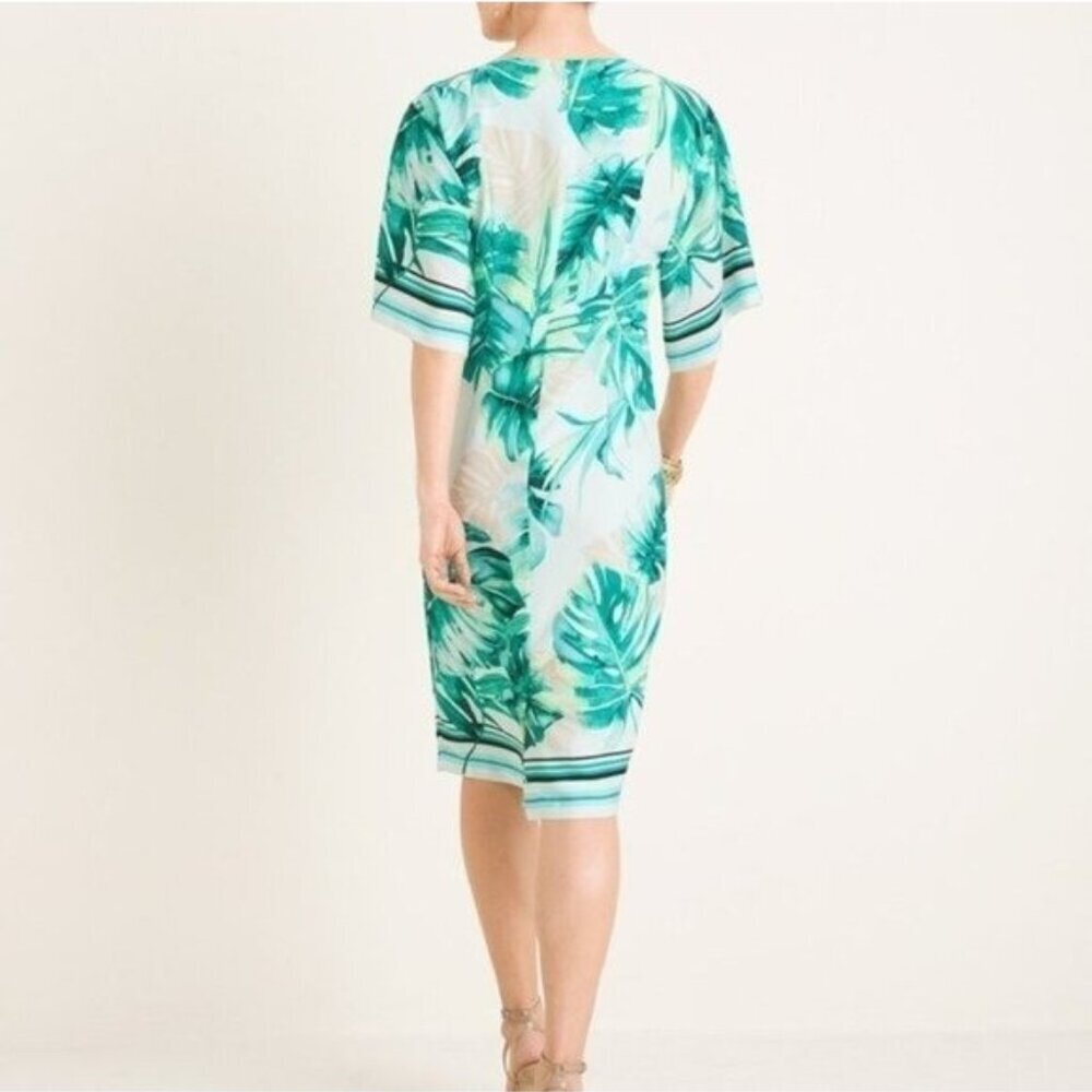 NWT Chico's Black Label Asymmetrical Palm-Print Kimono Dress - Picture 2 of 4